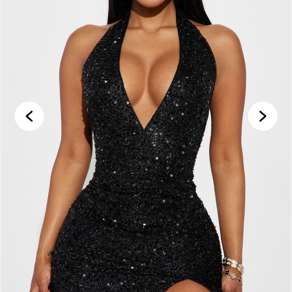 Fashion Nova Elegant Black Sequin Halter Dress
